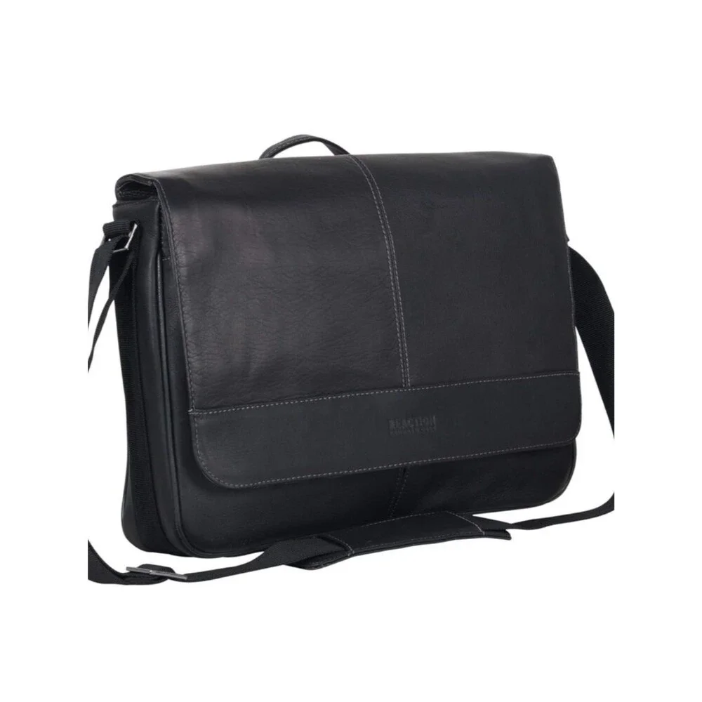 Kenneth Cole Black Leather Messenger COLOMBIAN LEATHER CROSSBODY MESSENGER BAG